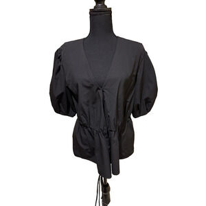 REBECCA MINKOFF BLACK V NECK SHORT SLEEVE BLOUSE